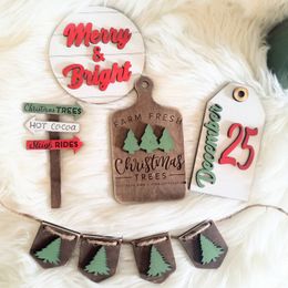 8 Pieces Christmas Tiered Tray Farmhouse Decor Set Winter Holiday Decor Themed Signs Rustic Windmill Decorations for Living Room