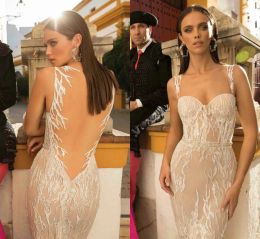 2024 Berta With Sash Mermaid Wedding Dresses Robe Sweetheart Neck Sexy Backless Lace Appliques Wedding Dress Straps Bridal Gowns