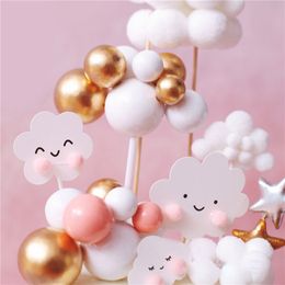 Multicolor Ball Cake Topper Clouds Cake Insert Card Baby Shower Happy Birthday Party Dessert Baking Decor Wedding Supplies