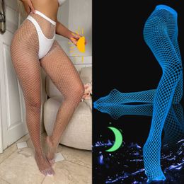 New and Unique Sexy Hollow Night Glow Fishing Net Tights Pantyhose Female Fluorescent Bar Party Mesh Socks 06V7