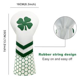 Golf Club Headcover Golf Driver Wood Head Cover Fairway Wood Cover Hybrid Cover with Clover Design