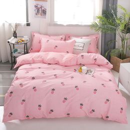 Pink Strawberry Comforter Bedding Sets Bed Sheets Cute Fruit Duvet Cover King Queen Size Gift For Girl Kids Lovely Bedspread