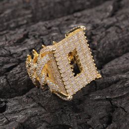 Hip Hop TopBling T Zircon Casting Ring White Gold Plated Vintage Mens Jewelrys