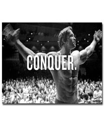 CONQUER Arnold Schwarzenegger Bodybuilding Motivational Quote Art Silk Poster Print 13x20 24x36inch Wall Picture for Living Room9329024