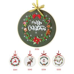 DIY Christmas Embroidery Kit for Beginners Adults Cross Stitch Patterns Starter Kits with Embroidery Hoop