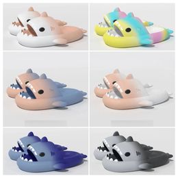 2024 Top Luxury Designer Quality shoes sandal Summer Shark Slippers Shark Slides black Thick Soled Shoes Kids flat sandals Gradient Flip Flops