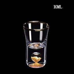 Lead-free Crystal Glass Gild Built In 24K Gold Leaf Small Shot Glass Luxury Golden Vodka Spirit Small Wine Glasses Drinking Cups