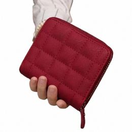 new Women's Short Wallets PU leather Female Plaid Card Holder Wallet Luxury Brand Ladies Small Zipper Wallet with Coin Purse D41u#