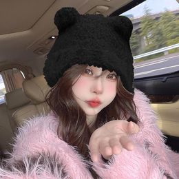 Berets Hat Female Cute Bear Ears Warm Knitted Ear Cap Sweet Show Young Everything Winter Woolen