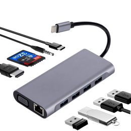 Hubs USB C Hub Adaptor Laptop 11 In 1 RJ45 Connector VGA Cable Display Port To HDMI 4K Lan Ethernet HDTV PD TF Card SD Card AUX 3.5mm