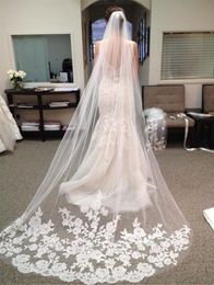 Cheap Bridal Veils Long Veils Soft Tulle Three Metres Long Veil with Lace Cathedral Veils White Ivory Veils for WeddingEvents8053581
