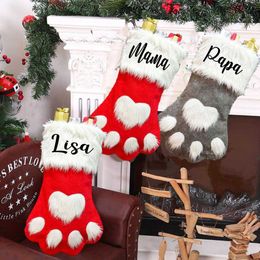 Personalised Dog Christmas Stockings Glitter Red Custom Name Pet Christmas Stockings Paw Print Shaped Christmas Stocking Gift