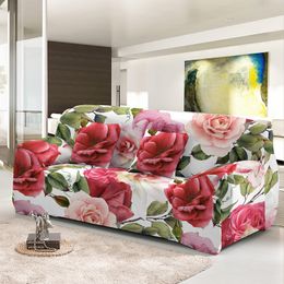 Rose Flowers Dust-proof Sofa Cover Stretch Corner Couch Covers 1/2/3/4 Seater Washable Slipcovers For Living Room Decor
