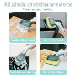 Brush With Liquid Dispenser Multifunctional Dish Scrubber Kitchen Dish Scrub Brush With A Replacement Brush Head Kitchen Tool