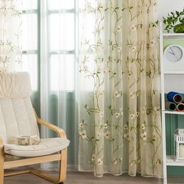 Pastoral Embroidered Tulle Window Curtains for Living Room, Floral Voile, Sheer Curtain for Bedroom, Kitchen Blinds Drapes, Cust