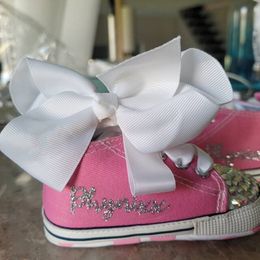 Dollbling Girl Canvas Sneakers Newborn Baby Boy Rhinestone Espadrilles Personalized Name Date Infant Crib Shoes and Pacifier Set