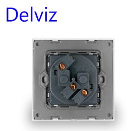 Delviz Crystal Glass Socket, EU standard AC interface 110-250V,Grey Outlet Toughened glass panel, Wall Embedded 16A Power Socket