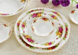 Genuine bone china platinum rose tableware set round plate and bowl accessories