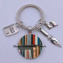 Classic library bookshelf keychain vintage old book keychain librarian keyring gift nerd nerd writer teacher