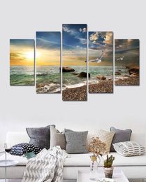 5 Piece Wall Art Canvas Sunset Sea Wall Art Picture Canvas Oil Painting Home Decor Wall Pictures for Living Room No Framed5377236