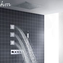 hm Ceiling LED Shower System Set 20Inch Tempetatures Change Bathroom Rainfall Showerhead Body Jets Thermostatic Mixer Faucet