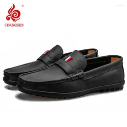 Casual Shoes STRONGSHEN Italian Mens Loafers Leather Moccasins Light Breathable Slip On Driving Boat