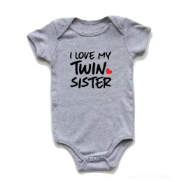 Summer Cute Baby Rompers Boys Girls Clothes I LOVE MY TWIN BROTHER Letters Print Infant Jumpsuits Kids Costumes Outfits 0-24M
