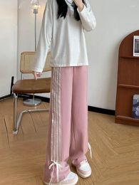 Women's Pants Y2k Pink Striped Sweatpants 2024 High Waist Casual Bows Wide Leg Harajuku Trousers Streetwear