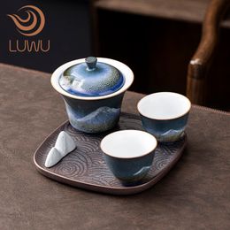 LUWU ceramic tea sets mountain gaiwan teapot with tray chinese kung fu tea sets drinkware