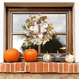 Decorative Flowers Artificial Autumn Leaves Wreath Handmade Front Door Supplies Fall Floral Harvest White Pumpkin Flower Decor