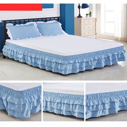 Comfort Luxurious 3 Layers Ruffled Waterfall Style Bed Skirt Unique Dust Tier Design Wrap Around Elastic Easy to Instal