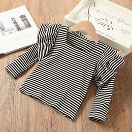2022 Spring Autumn 2 3 4 5 6 7 8 10 12 Years Children Square Collar Kid Flying Long Sleeve Striped Basic T-Shirts For Baby Girls