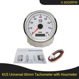 KUS Diesel Engine Tachometer RPM Gauge REV Counter 3K RPM 4 RPM 6K RPM 8K RPM with Hour Meter Red Yellow Backlight 12V 24V