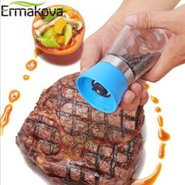 ERMAKOVA 5 Inch Colorful Solid Glass Salt and Pepper Mill Shaker with Strong Adjustable Ceramic Grinder Kitchen Gadget Tools