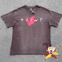 Men's T-Shirts Saint Michael Vintage T-shirt Men Women Washed Retro Love T Shirt Tee Tops J240409