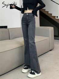 Women's Jeans Syiwidii American Retro For Women Fall Winter 2024 Fashion Loose Double Breasted Flare Slim High Waisted