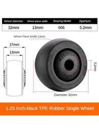 4 Pcs/Lot 1.25 Inch Black Single Wheel TPE Rubber Caster Wear-Resistant Silent Universal Accessories Pulley