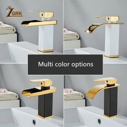 LED Basin Faucet Brass Waterfall Faucet Temperature Colours Change Bathroom Mixer Tap Deck Mounted Wash Sink Taps Whte Black Gold