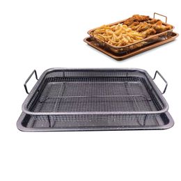 32.5*24.5cm/12.8*9.6inch Oven Air Fryer Basket Air Fryer Tray Pan Crisper Stainless Steel Non-Stick Baking Tray Elevated Mesh Chicken Tool W0232