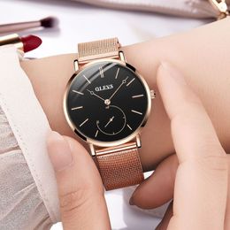 Reloj Mujer Fashion Wrist Quartz Watch Women Black Casual Ladies Dress Watches Rose Gold Mesh Stainless Steel Female Clock Uhr Y19281C