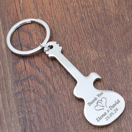 25pcs Custom Metal Guitar Shaped Keychain Bottle Openers Personalized Wedding Guest Gift Party Favor Souvenir Key Chain with Box