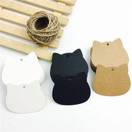 100pcs/lot Cat Head White Black Brown Kraft Paper Tags Craft Blank Price Hang Tag Christmas Party Gift Cards 5.2*6.5cm