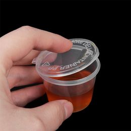 50pcs Disposable Sauce Containers Package Box&Lid Clear Portable Plastic Takeaway Sauce Cup Containers Food Box With Hinged Lids