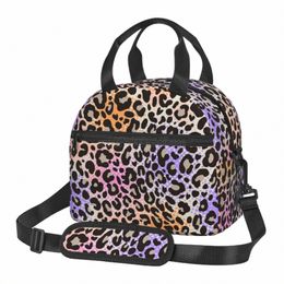 colorful Leopard Print Insulated Lunch Bag for Women Portable Reusable Waterproof Thermal Bento Bag for Work Picnic Beach Travel t8Qn#