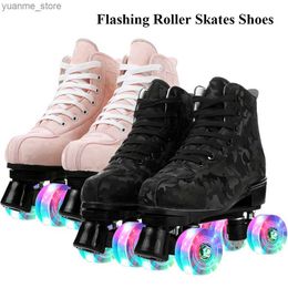Inline Roller Skates Flashing Roller Skates Shoes Outdoor Sports Double Row Skates Quad 4 Wheels Skating Rink Sliding Training Unisex Kids Adult Gi Y240419 QQHD