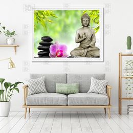 5D Diy Full Square Round Diamond Embroidery Buddha Orchid Stone Cross Stitch Kit Picture of Rhinestones Mosaic Home Decor Gift