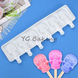 Dorica New 6 Cavities Halloween Skull Ice Cream Mould Diy Mousse Chocolate Popsicle Mould Cake Decorating Tools Kitchen Bakeware