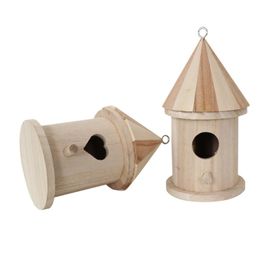 Unfinished Wood Bird House Hanging Birdhouse Outdoor Bird Feeder with Pole Wild Bird House Hanging Garden Patio Decoration