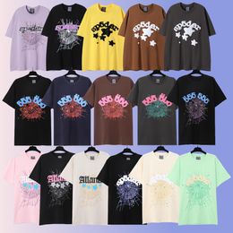 Pink Young Thug Sp5der 555555 Men's and Women's Quality Foaming Printing Spider Web Pattern T-shirt: Fashionable Top Tees with Designer Styling for Y2K Trends
