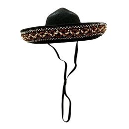 Mini Mexican Style Straw Hat Sombrero Funny Pet Hat Adjustable For Dog Cat Party Supplies For Dog Costume